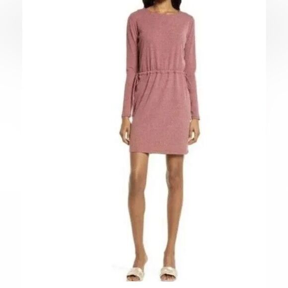 Charles Henry Ribbed knit Dress Wine elastic drawstring at Waist Long Sz-Small - Picture 1 of 13